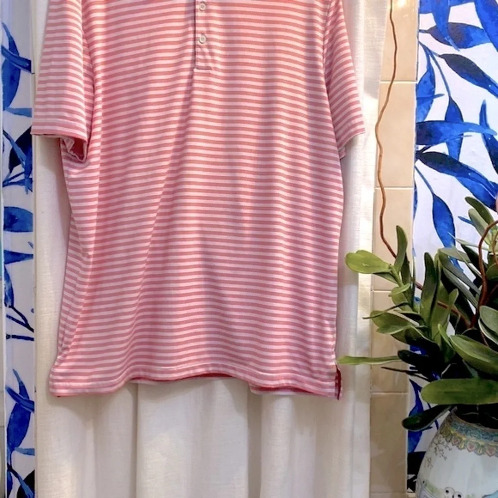 Men’s Red and White Striped Adidas Polyester & Spandex Golf Polo Size XL